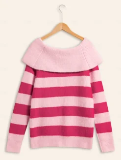 Outlet Off Shoulder Ribbed Knit Wool Blend Fall / Winter Causal Sweater Women Ugly Sweater