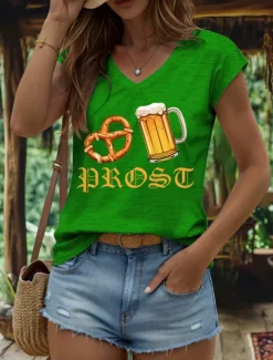 Oktoberfest Women's Camisole Tank Top Graphic Letter Vintage Stylish Classic Sleeveless Short Sleeve V Neck Regular Tops Daily Vacation Wear Print Black White Red Blue Purple Summer Spring Women Tank Tops & Camis