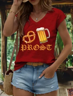 Oktoberfest Women's Camisole Tank Top Graphic Letter Vintage Stylish Classic Sleeveless Short Sleeve V Neck Regular Tops Daily Vacation Wear Print Black White Red Blue Purple Summer Spring Women Tank Tops & Camis