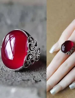 1PC Adjustable Ring For Women's Blue Gift Daily Date Resin Alloy Retro Joy Women Trendy Jewelry