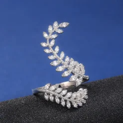 New 1pc Adjustable Ring For Women's Cubic Zirconia Clear Gift Daily Work Zircon Copper Leaf Women Trendy Jewelry