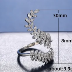 New 1pc Adjustable Ring For Women's Cubic Zirconia Clear Gift Daily Work Zircon Copper Leaf Women Trendy Jewelry