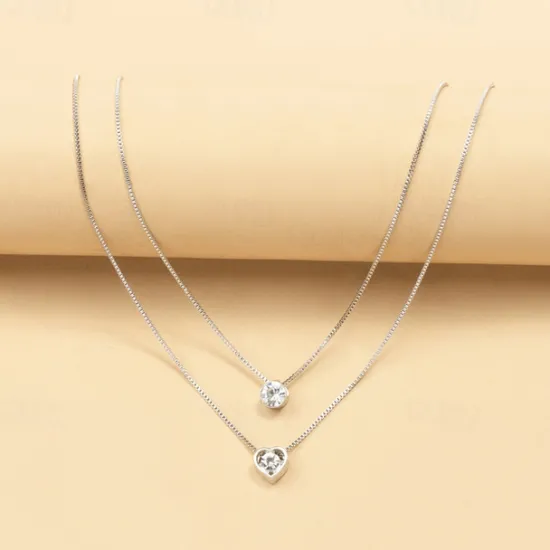 Outlet 1PC Chain Necklace Layered Necklace For Women's Crystal Clear Wedding Party Evening Daily Crystal Alloy Heart Women Trendy Jewelry
