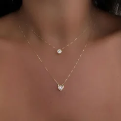 Outlet 1PC Chain Necklace Layered Necklace For Women's Crystal Clear Wedding Party Evening Daily Crystal Alloy Heart Women Trendy Jewelry