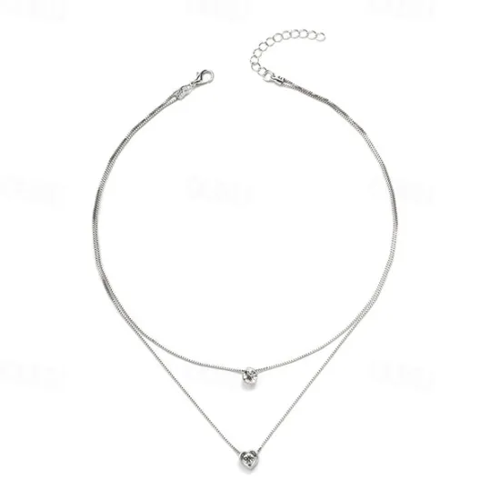Outlet 1PC Chain Necklace Layered Necklace For Women's Crystal Clear Wedding Party Evening Daily Crystal Alloy Heart Women Trendy Jewelry