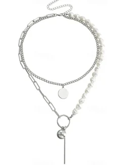 Online 1PC Pendant Necklace For Women's Pearl Wedding Party Evening Imitation Pearl Alloy Double Layered Women Trendy Jewelry