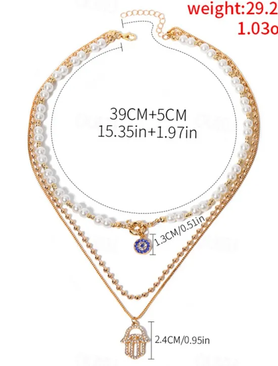 Clearance 1PC Statement Necklace Layered Necklace For Women's Multicolor Party Evening Daily Birthday Party Crystal Imitation Pearl Alloy Eyes Hand Women Trendy Jewelry