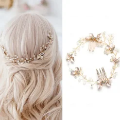 1pc Women's Girls' Headbands Flower Leaf Bride Wedding Hair Vine Silver Rhinestone Bridal Hairpieces Crystal Headpiece Hair Accessories for Women and Girls Women Accessories