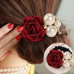 Online 1pc Women's Hair Ties Scrunchie For Street Daily Holiday Handmade Pearl Fabric Light Pink Light Purple Green Women Accessories