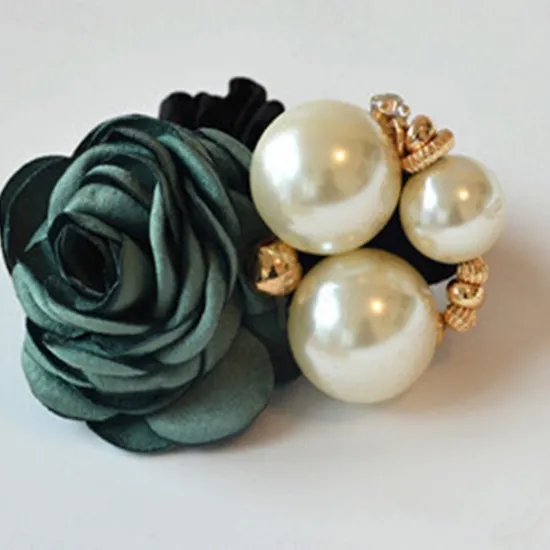 Online 1pc Women's Hair Ties Scrunchie For Street Daily Holiday Handmade Pearl Fabric Light Pink Light Purple Green Women Accessories