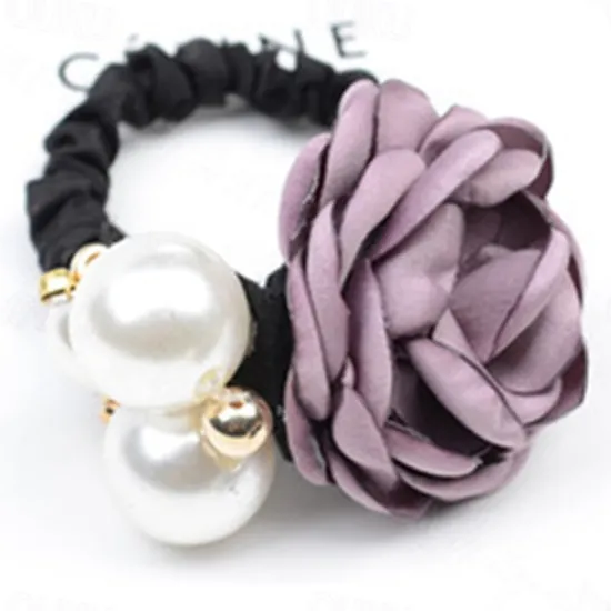 Online 1pc Women's Hair Ties Scrunchie For Street Daily Holiday Handmade Pearl Fabric Light Pink Light Purple Green Women Accessories