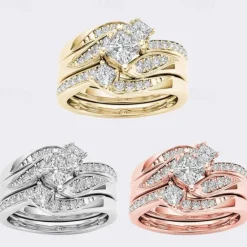 Outlet 3pcs Band Ring Ring For Women's Gift Prom Date Rhinestone Alloy Women Trendy Jewelry