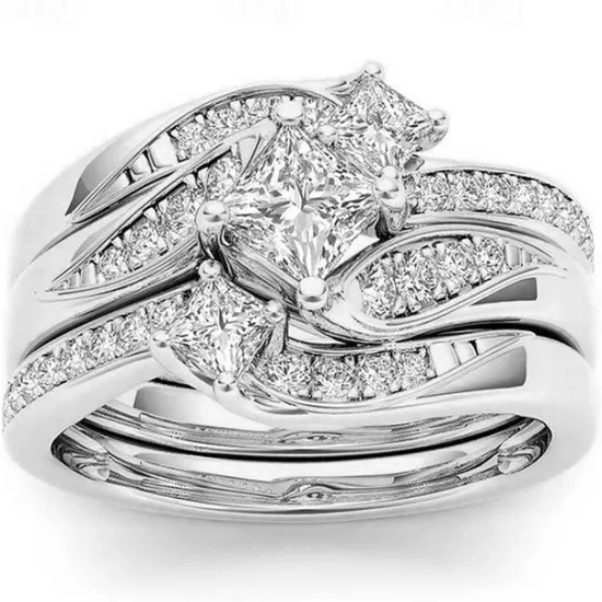 Outlet 3pcs Band Ring Ring For Women's Gift Prom Date Rhinestone Alloy Women Trendy Jewelry