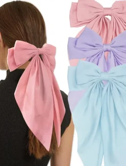 Online 3PCS Big Silky Satin Hair Bows for Women Large Hair Barrettes Ribbon for Girls Long Hair Clips French Barrette Cute Kawaii Bowknot Hairpin Lolita Hair Accessories Women Accessories