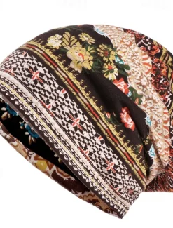 New 1pcs Bohemia Soft Flower Print Beanie Hat Thin Style Comfortable Cap Circumference 56-58CM Women Hats