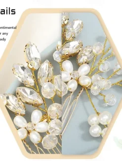Discount 1pcs Bride Wedding Hair Comb Pearl Shiny Rhinestone Flower Hair Piece Rhinestone Bridal Hair Accessories for Women Women Accessories