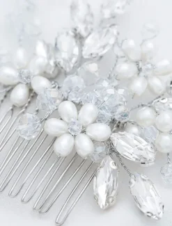 Discount 1pcs Bride Wedding Hair Comb Pearl Shiny Rhinestone Flower Hair Piece Rhinestone Bridal Hair Accessories for Women Women Accessories