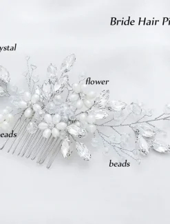 Discount 1pcs Bride Wedding Hair Comb Pearl Shiny Rhinestone Flower Hair Piece Rhinestone Bridal Hair Accessories for Women Women Accessories