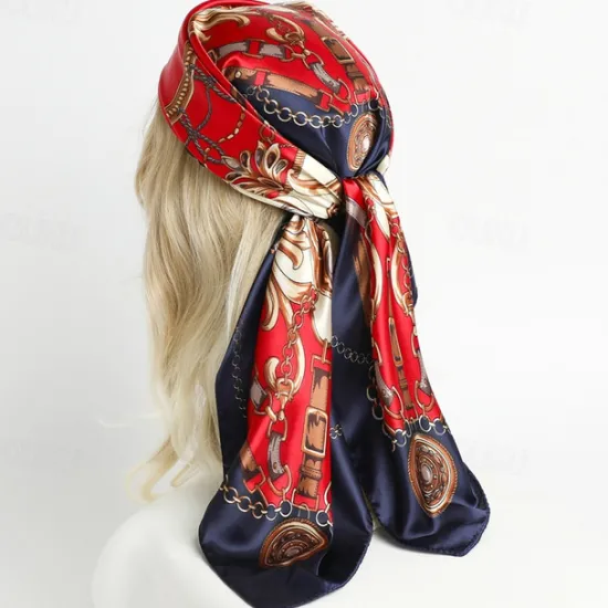 Clearance 1pcs 90*90cm Fashion Chain Print Scarves Women Shawl Satin Hijab Female Bandana Square Ladies Foulard Wrap Pareo Headcloth Women Scarves