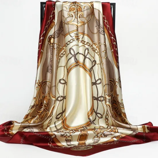 Clearance 1pcs 90*90cm Fashion Chain Print Scarves Women Shawl Satin Hijab Female Bandana Square Ladies Foulard Wrap Pareo Headcloth Women Scarves