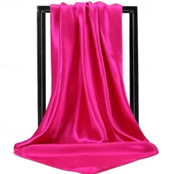 Best 1pcs 90*90cm Solid Colors Neckerchief Hijab Scarf For Women Silk Satin Headband Hair Scarves Female Square Shawls Head Scarfs For Ladies Women Scarves