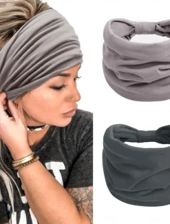 Online 2pcs Headbands for Women Wide Head Bands Non Slip Boho Womens Hair Band Fashion Knotted Workout Yoga Leopard Turban Head Wraps Women Accessories