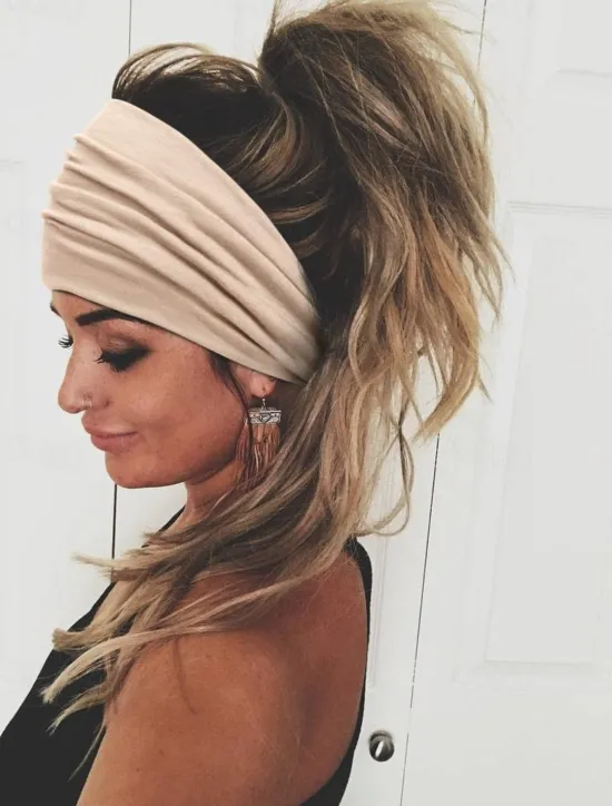 Online 2pcs Headbands for Women Wide Head Bands Non Slip Boho Womens Hair Band Fashion Knotted Workout Yoga Leopard Turban Head Wraps Women Accessories