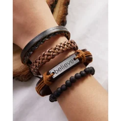 Clearance 4PCS Leather Bracelet Set Braided Birthday Statement Elegant Fashion Holiday Leather Bracelet Jewelry For Anniversary Gift Date Birthday Festival Women Trendy Jewelry