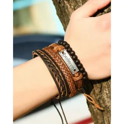 Clearance 4PCS Leather Bracelet Set Braided Birthday Statement Elegant Fashion Holiday Leather Bracelet Jewelry For Anniversary Gift Date Birthday Festival Women Trendy Jewelry