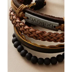 Clearance 4PCS Leather Bracelet Set Braided Birthday Statement Elegant Fashion Holiday Leather Bracelet Jewelry For Anniversary Gift Date Birthday Festival Women Trendy Jewelry