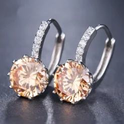 Sale 2pcs Stud Earrings Hoop Earrings For Women's Cubic Zirconia Citrine Wedding Party Casual Zircon Alloy Solitaire Round Cut Graduation Women Trendy Jewelry