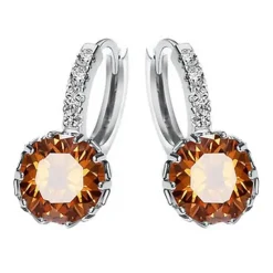 Sale 2pcs Stud Earrings Hoop Earrings For Women's Cubic Zirconia Citrine Wedding Party Casual Zircon Alloy Solitaire Round Cut Graduation Women Trendy Jewelry