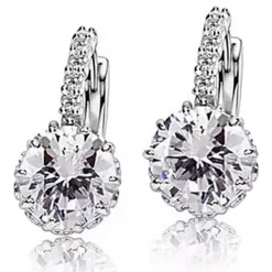 Sale 2pcs Stud Earrings Hoop Earrings For Women's Cubic Zirconia Citrine Wedding Party Casual Zircon Alloy Solitaire Round Cut Graduation Women Trendy Jewelry