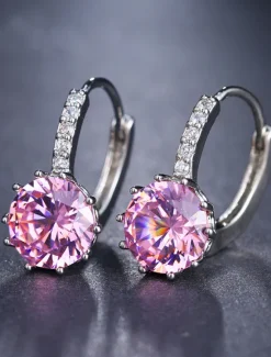 Hot 2pcs Stud Earrings Hoop Earrings For Women's Cubic Zirconia Citrine Wedding Party Casual Zircon Alloy Solitaire Round Cut Graduation Women Trendy Jewelry