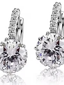 Hot 2pcs Stud Earrings Hoop Earrings For Women's Cubic Zirconia Citrine Wedding Party Casual Zircon Alloy Solitaire Round Cut Graduation Women Trendy Jewelry