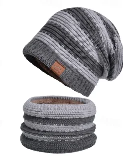 Best 2pcs/set Women Winter Beanie Knitted Scarf & Hat Set Windproof Winter Warmer Cap for Outdoor Cycling Skiing Women Hats