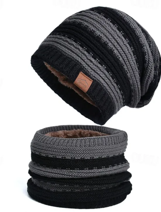 Best 2pcs/set Women Winter Beanie Knitted Scarf & Hat Set Windproof Winter Warmer Cap for Outdoor Cycling Skiing Women Hats