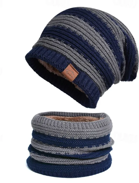 Best 2pcs/set Women Winter Beanie Knitted Scarf & Hat Set Windproof Winter Warmer Cap for Outdoor Cycling Skiing Women Hats