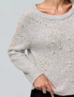 Hot Pearl Beaded Crew Neck Pullover Sweater Women Ugly Sweater