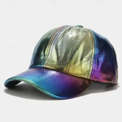 Sale Pleated Pu Baseball Cap Unisex Man Woman Sparkling Adjustable Outdoor Snapback Hat Colorful Peaked Cap Stage Hip-Hop Hat Women Hats