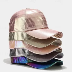 Sale Pleated Pu Baseball Cap Unisex Man Woman Sparkling Adjustable Outdoor Snapback Hat Colorful Peaked Cap Stage Hip-Hop Hat Women Hats