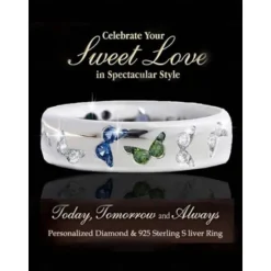 Discount rhinestone butterfly ring for women teen girls, elegant silver plated cubic zircon engagement ring, birthday anniverstay jewelry gift (blue, 6) Women Trendy Jewelry