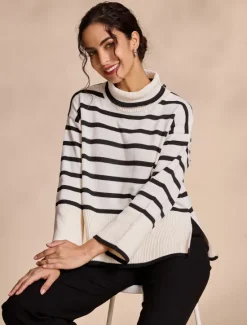 Online Ribbed Knit Bell Sleeve Turtle Neck Sweater Women Ugly Sweater