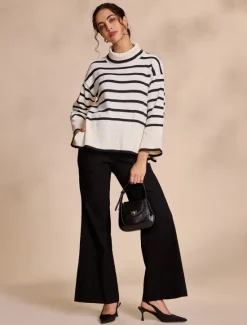 Online Ribbed Knit Bell Sleeve Turtle Neck Sweater Women Ugly Sweater