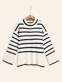 Online Ribbed Knit Bell Sleeve Turtle Neck Sweater Women Ugly Sweater