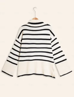 Online Ribbed Knit Bell Sleeve Turtle Neck Sweater Women Ugly Sweater