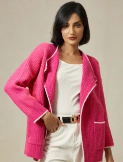 Clearance Ribbed Knit Wool Blend Drop Shoulder Cardigan Women Cardigans & Outerwears