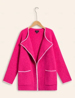 Clearance Ribbed Knit Wool Blend Drop Shoulder Cardigan Women Cardigans & Outerwears