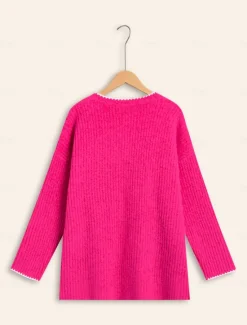 Clearance Ribbed Knit Wool Blend Drop Shoulder Cardigan Women Cardigans & Outerwears