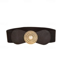 Outlet round buckle chain elastic elastic girdle female outer suit dress pearl disc black retro belt Women Belt
